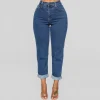 Women Solid Color High Waist Straight Cropped Jeans