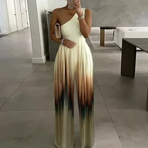 Women Slant Collar Sleeveless Casual Elegant Stripe Gradient Jumpsuits