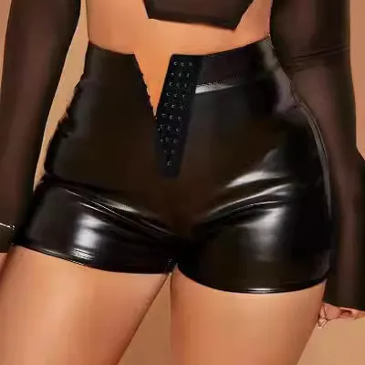 Summer Women Fashion High Waist Tight PU Shorts