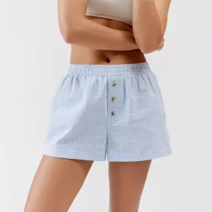Women Casual Stripe Button Loose Shorts