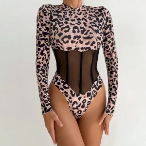 Women Sexy Leopard Print Long Sleeve Bodysuits