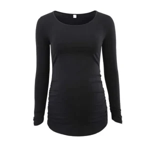 Pregnant Women Fashion Casual Solid Color Round Neck Slim-Fit Long-Sleeve T-Shirt