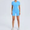 Women Fashion Solid Color Short-Sleeve Backless Tight Sports Yoga Rompers