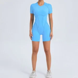 Women Fashion Solid Color Short-Sleeve Backless Tight Sports Yoga Rompers