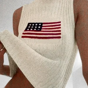 Women Fashion Casual American Independence Day Flag Knitwear Vest