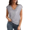 Women Fashion Casual Solid Color Sequin V-Neck Short Sleeve Blouse